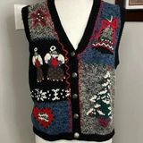 Christopher & Banks Vintage  Hand Embroidered Christmas Sweater Vest Size Mediu Photo 0