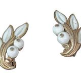 Trifari Crown  White Milk Poured Glass Clip on Climber Earrings Photo 0