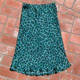 Leith NWT Blue Satin Leopard Midi Skirt Size S Photo 0