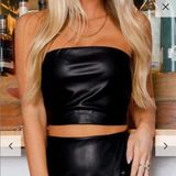Shop Priceless Black Strapless Leather Crop Top Photo 0