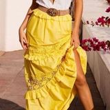 Boston Proper BOSTON‎ PROPER Yellow Crochet Lace Tiered Ruffle Maxi
Skirt Boho Women's Size 4 Photo 0