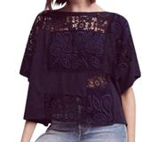 Akemi + Kin Blue Darrie Crochet Blouse Photo 0