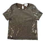 Bohme  Brown Sequin Blouse Women's Small Short Sleeve Gold Photo 0