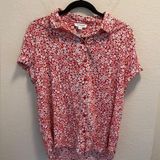 BeachLunchLounge  Red And White Floral Short Sleeve Button Down Shirt. Photo 0