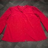 Red Sparkly Long Sleeve Button Down Dressy Top Size 2X Photo 0