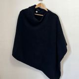 Barefoot Dreams Cozy Chic Boatneck Asymmetrical Poncho Shawl in Navy Photo 0