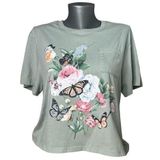 Zoe & Liv Baggy Butterfly Sage Green Crop Top Shirt Boxy T-Shirt Size Large L Photo 0