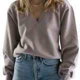 AGOLDE V NECK BALLOON SLEEVE SWEATSHIRTTARO PURPLE SZ S Photo 0