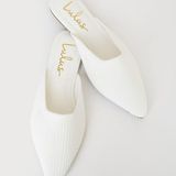Lulus Jeaney White Ribbed Knit Pointed-Toe Mule Slides Photo 0