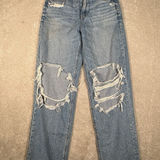 American Eagle  Jeans SZ 4 Strigid Highest Rise Baggy Straight Drapey Distressed Photo 0