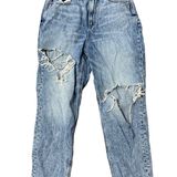 American Eagle Size 8 Curvy Mom Jeans High Rise Distressed Rips Torn Thrashed Photo 0