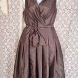 Jessica Howard Vintage 90s  brown brocade pleated fit and flair dress Sz 14 Photo 0
