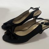 Salvatore Ferragamo RARE VINTAGE  BLACK FABRIC SATIN BOW SLING BACK Size 7 Photo 0