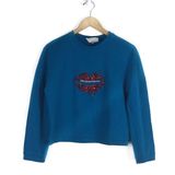 3.1 Phillip Lim Blue Rhinestone Crystal Lip Embellished Crop Sweatshirt Large Photo 0