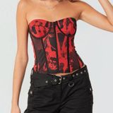 Edikted Red And Black Print Corset Photo 0