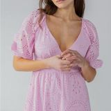 Sanctuary Ruffle Puff Sleeve Eyelet Maxi Dress Pink Size 6 NWOT Photo 0