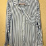 Beach Lunch Lounge Blue White Stripe Button Down Shirt Photo 0