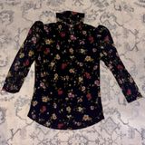 Catherine Malandrino  Women’s Lined Mesh Blouse Black Floral 3/4 Puff Sleeves Sz Small - EUC Photo 0