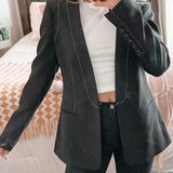 BCBGMAXAZRIA Black Blazer With White Stitching Photo 0