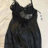 Black Satin Lace Dress Size L Photo 0