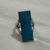Rectangular Turquoise Ring With Silver Band Blue Photo 0