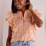 Olivaceous NWT  orange coral ruffle sleeve top Photo 0