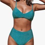 Cupshe  Two Piece High Waisted Shining Bikini Set large Photo 0