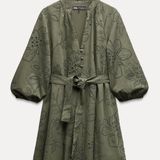 ZARA Olive Green Embroidered Dress Photo 0