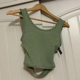 Roxy  Good Keepsake Crop Top Small Agave Green Criss Cross Back Cutout Textured Photo 0