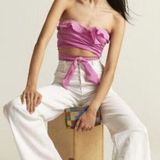 Anthropologie  Pink Ruffled Tie Front Tube Top Size XS Photo 0