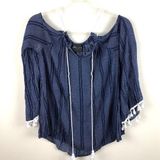 Romeo + Juliet Couture Blue Tassel Boho Blouse S Photo 0
