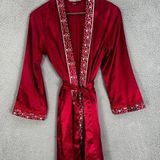 Morgan Taylor  Intimates Robe Womens XS Red Satin Hearts Lace Romantic Feminine Photo 0