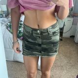 EXPRESS Green Camo Denim Mini Skirt Photo 0
