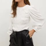 Mango White Smocked Puff Sleeve Blouse Photo 0