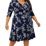 Robbie Bee Signature By  Plus Size Tiered V Neck Navy Floral Dress  Size 2X Photo 0