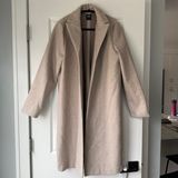 ZARA Women’s Long Peacoat Beige Open Front Classic Fall Jacket Size L Minimalist Photo 0
