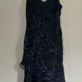 Evan Picone  Vintage Y2K Black Blue Floral Velvet Midi Dress Party Formal 12 Photo 0