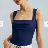 RIHOAS The Navy Square Neck Ruched Tank Top 3 Blue Size L Photo 0