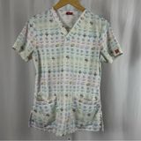 Dickies  Small Honey Bee Print Rainbow Scrub Top Nurse Medical Field V Neck Photo 0