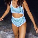 Aerie Blue And White Cut Out One Piece Photo 0