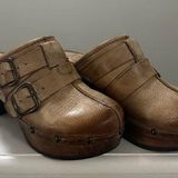 Ariat Wooden Mules Clogs Women Sz 8 B Brown Leather Buckle Accent Western Shoes Photo 0