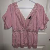 Rue 21 Pink Deep Neck Lace Button Up Blouse Photo 0