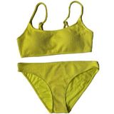 Cabana Del Sol Neon Yellow Ribbed Scoop Neck Bikini Top and Bottom Set L NWOT Photo 0
