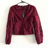 Yumi Kim  Caitlyn Shirt Womens Small Button Up Lace Top Burgundy Wine Red Photo 0
