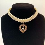 Vintage Heart Charm Pearl Beaded Choker Necklace Photo 0