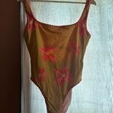 Madewell Scoop Neck Golden Yellow Flower Embroidered One Piece Swimsuit Size M Photo 0