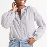 Evereve  Sofia Stripe Long Sleeve Button Down Poplin Blouse Top White Black Small Photo 0