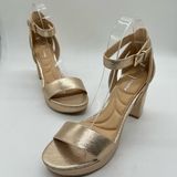 CL by Laundry  Sandals Womens 8.5 Gold Go On 2 Chunky Block Heels Sandal NEW Photo 0