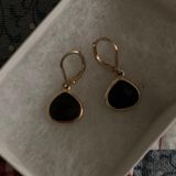 Macy's Black And Gold Dangly Teardrop Earrings Photo 0