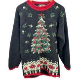 Tiara International Tiara Vintage Ugly Christmas Tree Sweater Pullover Size Large  Heavy Knit Photo 0